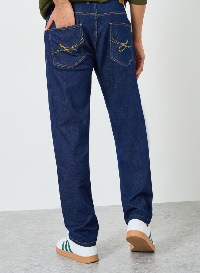 Styli Men Blue Regular Fit Washed Jeans - Image 4