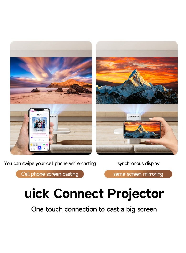 S6 Mini Projector, Smart Wireless Projector, Android 9.0 TV, 300 ANSI, Fully Sealed Dustproof, Compatible with TV Stick, Laptop, Tablets, iOS u0026 Android Devices Wi-Fi Display, Support Arabic  - Image 2