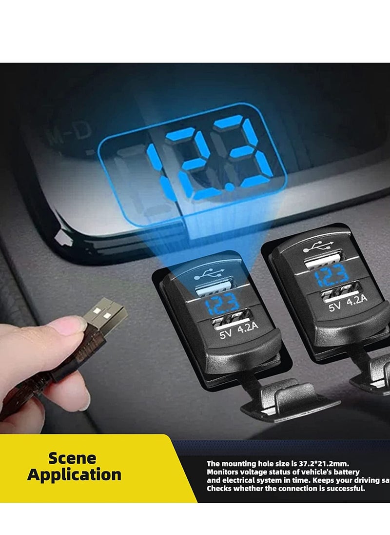 SYOSI - Car Charger 4.2A Dual USB Port Socket Rocker Style Adapter Socket and Waterproof Fast Charge Mount with Blue Led Digital Voltmeter for Rocker Marine Switch Panel on Boat RV Vehicle ect - Image 1