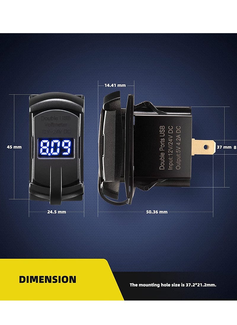 SYOSI - Car Charger 4.2A Dual USB Port Socket Rocker Style Adapter Socket and Waterproof Fast Charge Mount with Blue Led Digital Voltmeter for Rocker Marine Switch Panel on Boat RV Vehicle ect - Image 1