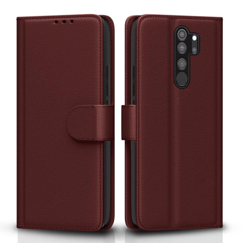 Pikkme غطاء فليب لهاتف Redmi Note 8 Pro | تشطيب جلدي | حامل محفظة | مقاوم للصدمات | حماية كاملة بزاوية 360 درجة لغطاء فليب لهاتف Xiaomi Redmi Note 8 Pro (بني) - Image 1