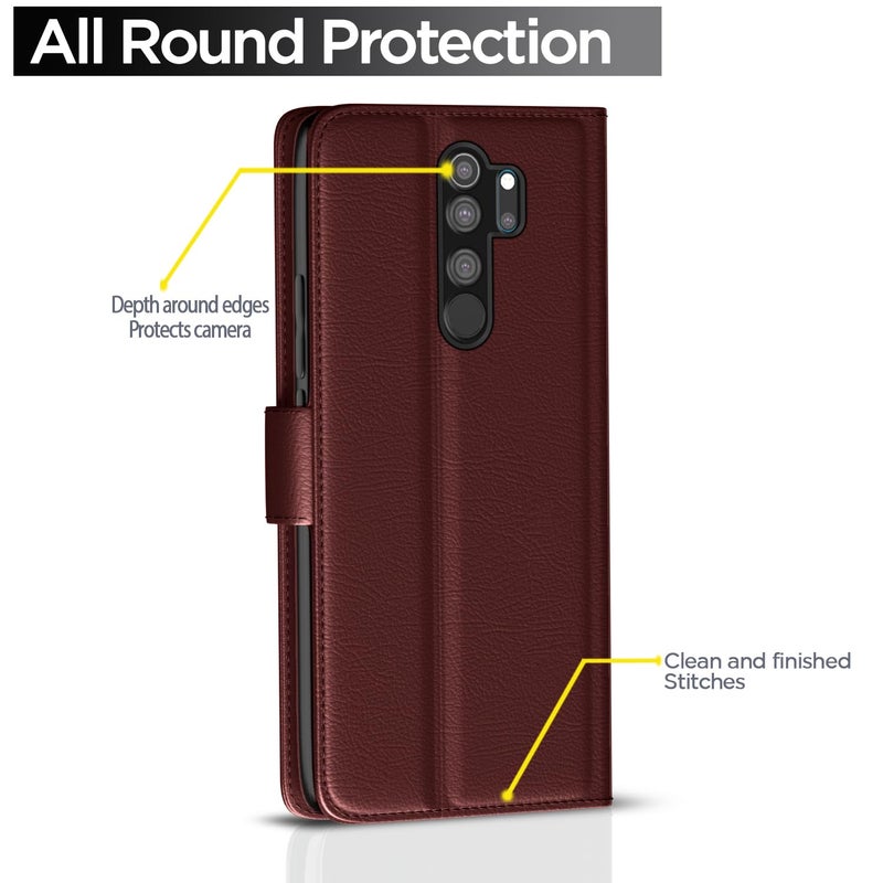 Pikkme غطاء فليب لهاتف Redmi Note 8 Pro | تشطيب جلدي | حامل محفظة | مقاوم للصدمات | حماية كاملة بزاوية 360 درجة لغطاء فليب لهاتف Xiaomi Redmi Note 8 Pro (بني) - Image 4
