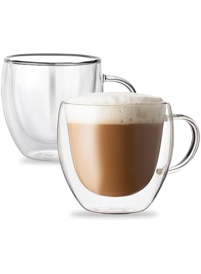 Double Walled Glass Coffee Mugs Set of 2, 8.5 OZ Clear Glass Insulated Mugs with Handle for Cappuccino, Tea, Latte, Cups, Beverage Glasses Heat Resistant - Image 1