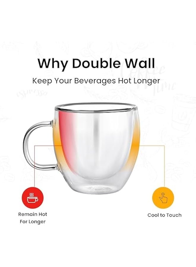 Double Walled Glass Coffee Mugs Set of 2, 8.5 OZ Clear Glass Insulated Mugs with Handle for Cappuccino, Tea, Latte, Cups, Beverage Glasses Heat Resistant - Image 2