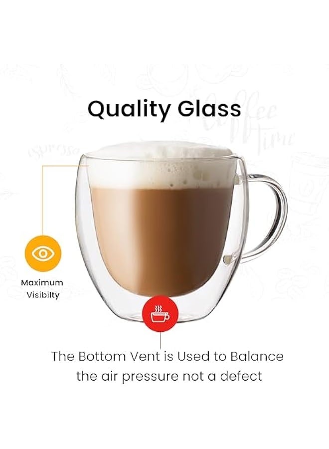 Double Walled Glass Coffee Mugs Set of 2, 8.5 OZ Clear Glass Insulated Mugs with Handle for Cappuccino, Tea, Latte, Cups, Beverage Glasses Heat Resistant - Image 3
