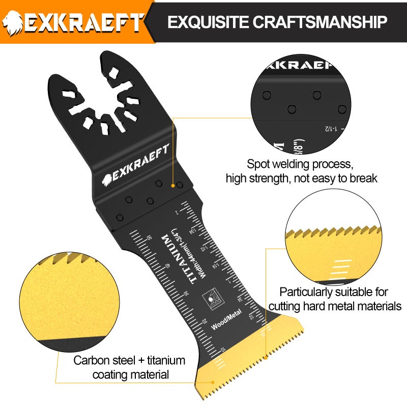 EXKRAEFT 18 قطعة من شفرات الأدوات المتأرجحة المصنوعة من التيتانيوم، شفرات احترافية عالمية متعددة الأدوات للخشب والبلاستيك والمعادن، مجموعات شفرات متعددة الأدوات تناسب ديوالت ميلووكي ريوبي روكويل فين - Image 5