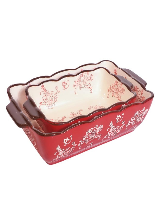 TUSIMI Rectangle Casserole Dish, Porcelain Baking Dish Lasagna Baking Dish Cheese Serving Oven Bakeware,Set of 2, Red - Image 1