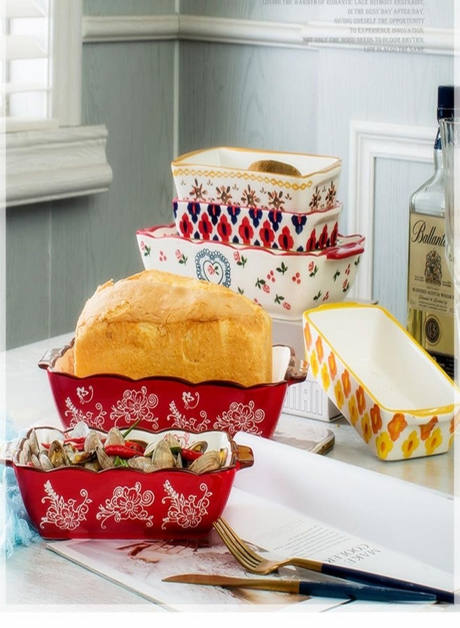 TUSIMI Rectangle Casserole Dish, Porcelain Baking Dish Lasagna Baking Dish Cheese Serving Oven Bakeware,Set of 2, Red - Image 5
