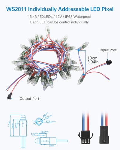 ALITOVE أضواء بيكسل LED RGB WS2811 من ALITOVE قابلة للتوجيه الفردي 12 مم ضوء بيكسل رقمي ملون كامل 12 فولت 50 قطعة IP68 مقاوم للماء لزينة الإعلانات المنزلية عيد الهالوين عيد الميلاد - Image 2