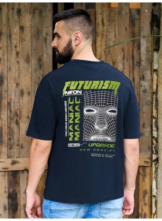 Maniac Maniac Men Printed Round Neck Half Sleeve Cotton Black Slim Fit Tshirt