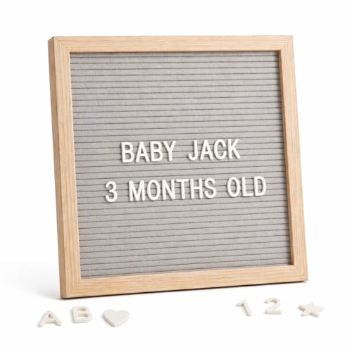 C CRYSTAL LEMON Felt Letter Board 10x10 Inch Gray 336 Letters Numbers Symbols Changeable Message Board with Wooden Frame Wall Mount or Stand - Image 1