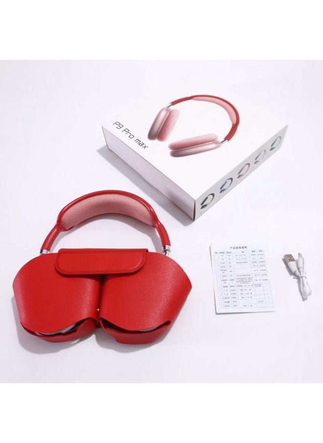 P9 Pro Max Headset Bluetooth Headset Stereo Type-C Interface With Protection Bag Wireless Headset Wholesale-Colour:Chinese Red  - Image 5