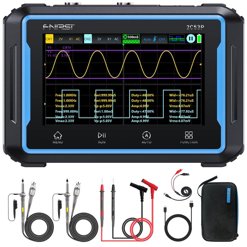FNIRSI 2C53P Handheld Tablet Oscilloscope Multimeter DDS Signal Generator 3 in 1 2CH Automotive Oscilloscope Multimeters with 50Mhz Bandwidth 19999 Counts 250MSs Sampling 43 inch Touch Screen - Image 2