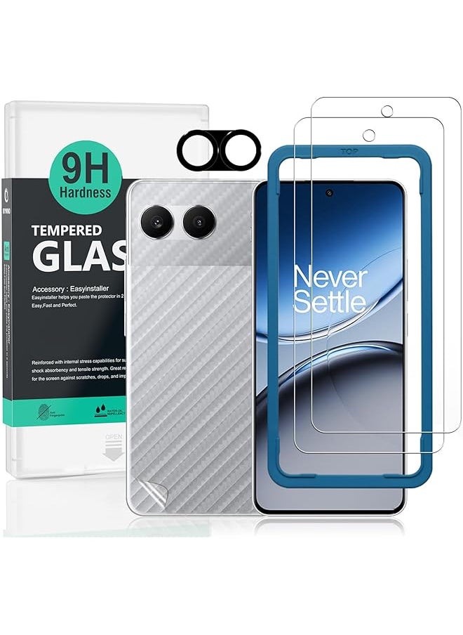 إيروريكس عبوتان من واقي الشاشة لهاتف Oneplus Nord 4 5G مقاس 6.74 بوصة من الزجاج المقوى بصلابة 9H مع قطعة واحدة من واقي عدسة الكاميرا وقطعة واحدة من فيلم ألياف الكربون الخلفي سهل التركيب  - Image 1