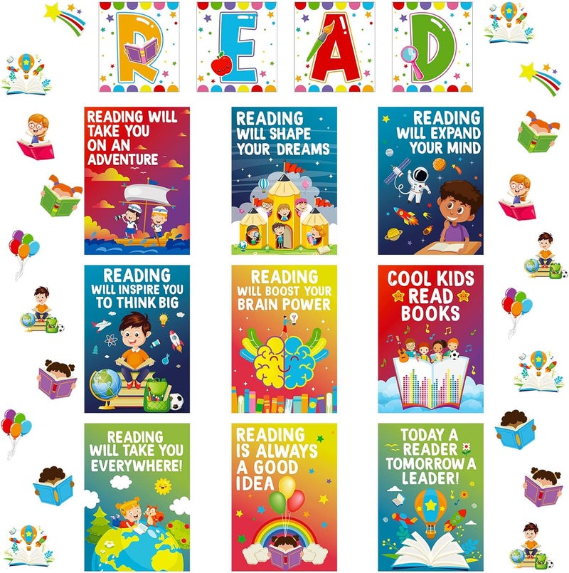 klarako 45 Pcs Classroom Decorations Set Reading Poster Read Bulletin Board Decorations Elementary Educational Prints Poster Rainbow Classroom Wall Decor for Preschool Library Teachers Elementary read - Image 1