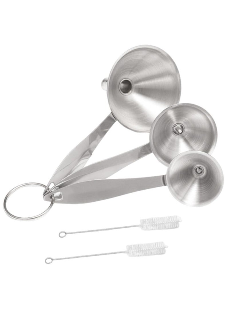 Oasisgalore Kitchen Funnel Set with Cleaning Brushes for Filling Bottles，Stainless Steel Small Funnels - Image 1