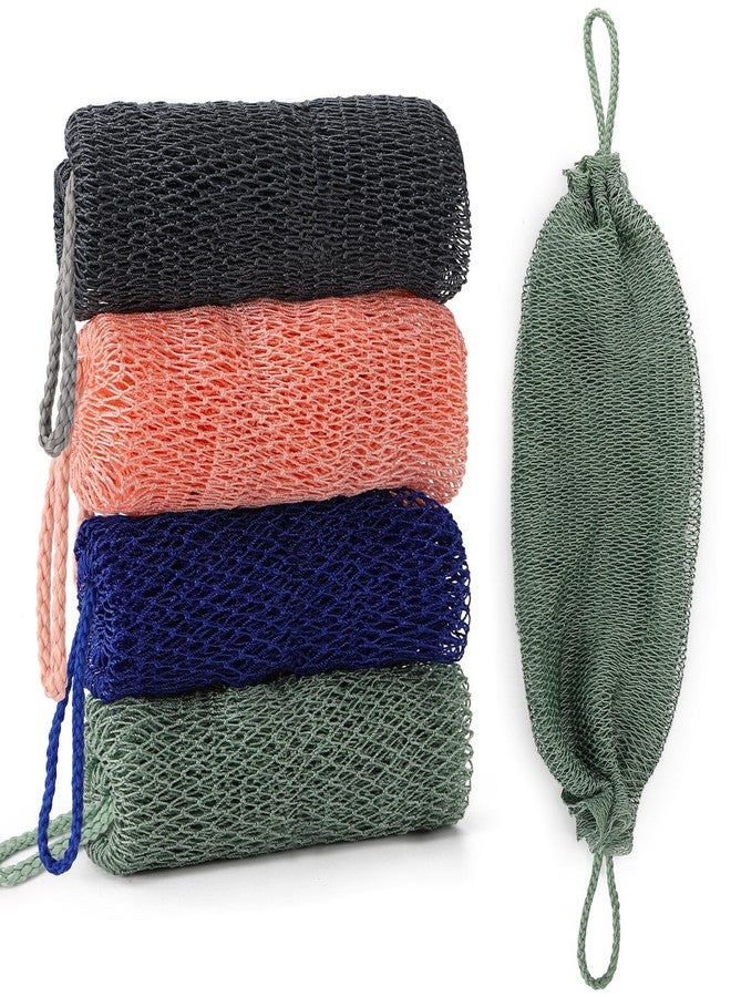 BTYMS Authentic African Net Sponge with Handles, 4 Pcs Knotted Bath Net Mesh Loofah Exfoliating Washcloth Long Back Scrubber for Shower - Image 1