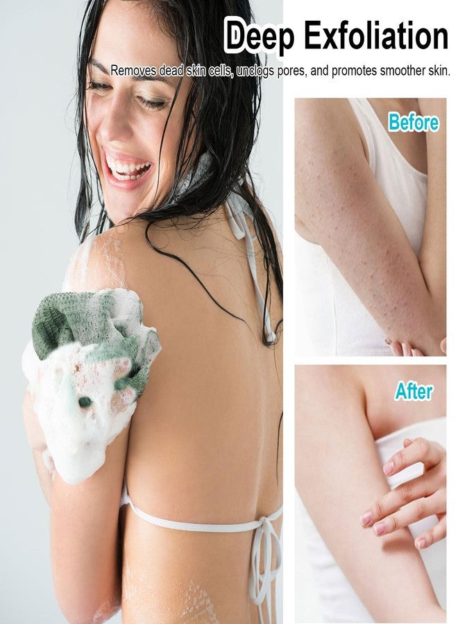 BTYMS Authentic African Net Sponge with Handles, 4 Pcs Knotted Bath Net Mesh Loofah Exfoliating Washcloth Long Back Scrubber for Shower - Image 5