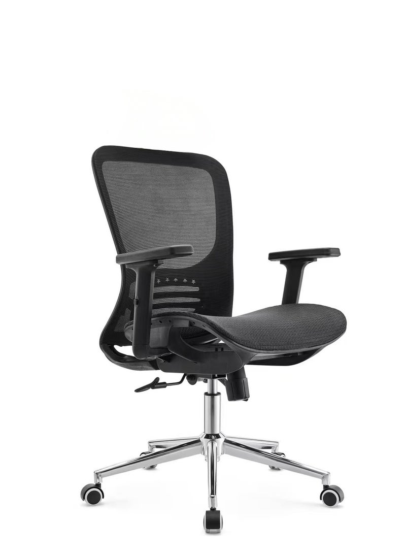 نافار فرنتشر كرسي ستايرو أسود متوسط ​​الظهر، شبكي بالكامل | آلية قفل متعددة | شبكي بالكامل مع مسند ذراع ثلاثي الأبعاد | معتمد من BIFMA، الفئة 4، رفع غازي - Image 1