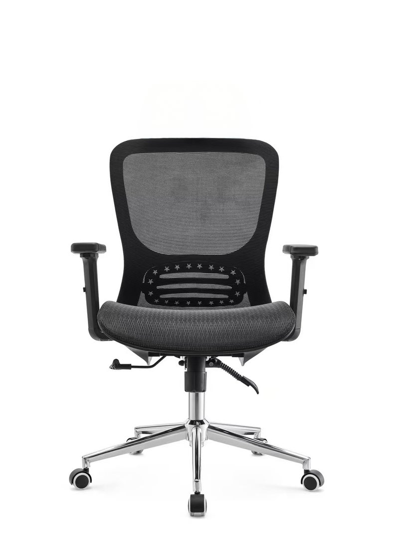 نافار فرنتشر كرسي ستايرو أسود متوسط ​​الظهر، شبكي بالكامل | آلية قفل متعددة | شبكي بالكامل مع مسند ذراع ثلاثي الأبعاد | معتمد من BIFMA، الفئة 4، رفع غازي - Image 3