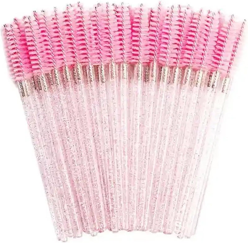 BOULTON Eyelash Brush 50pcs Disposable Eyelash Brushes Lash Extension Mascara Wands Mascara Wand Eye Brow Brushes Spooly Eyelash Brush Spoolies Make Up Sparkle Pink