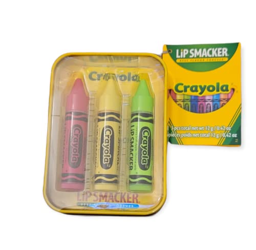 Lip Smacker Crayola Crayon 3Piece Lip Balm Tin  Moisturizing Soothing Razzmatzz Banana Mania Granny Smith Apple