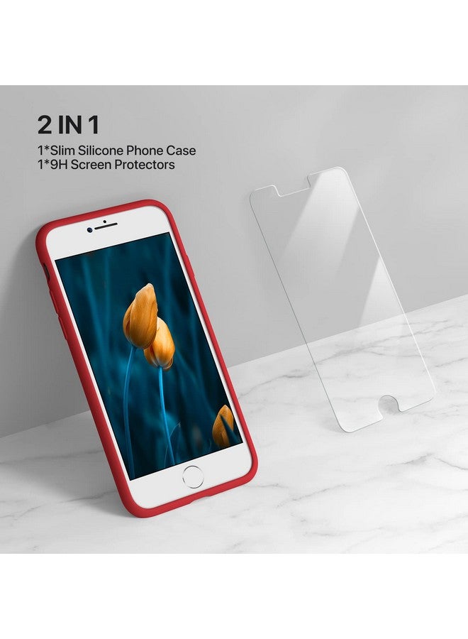 Miracase Miracase Ultra Slim Designed for iPhone SE Case 2022(3rd Gen)/iPhone SE 2020 Case(2nd Gen)/iPhone 7 Case/iPhone 8 Case with Screen Protector, Multi-Color Silicone Shockproof Phone Case(Glossy Red)  - Image 1