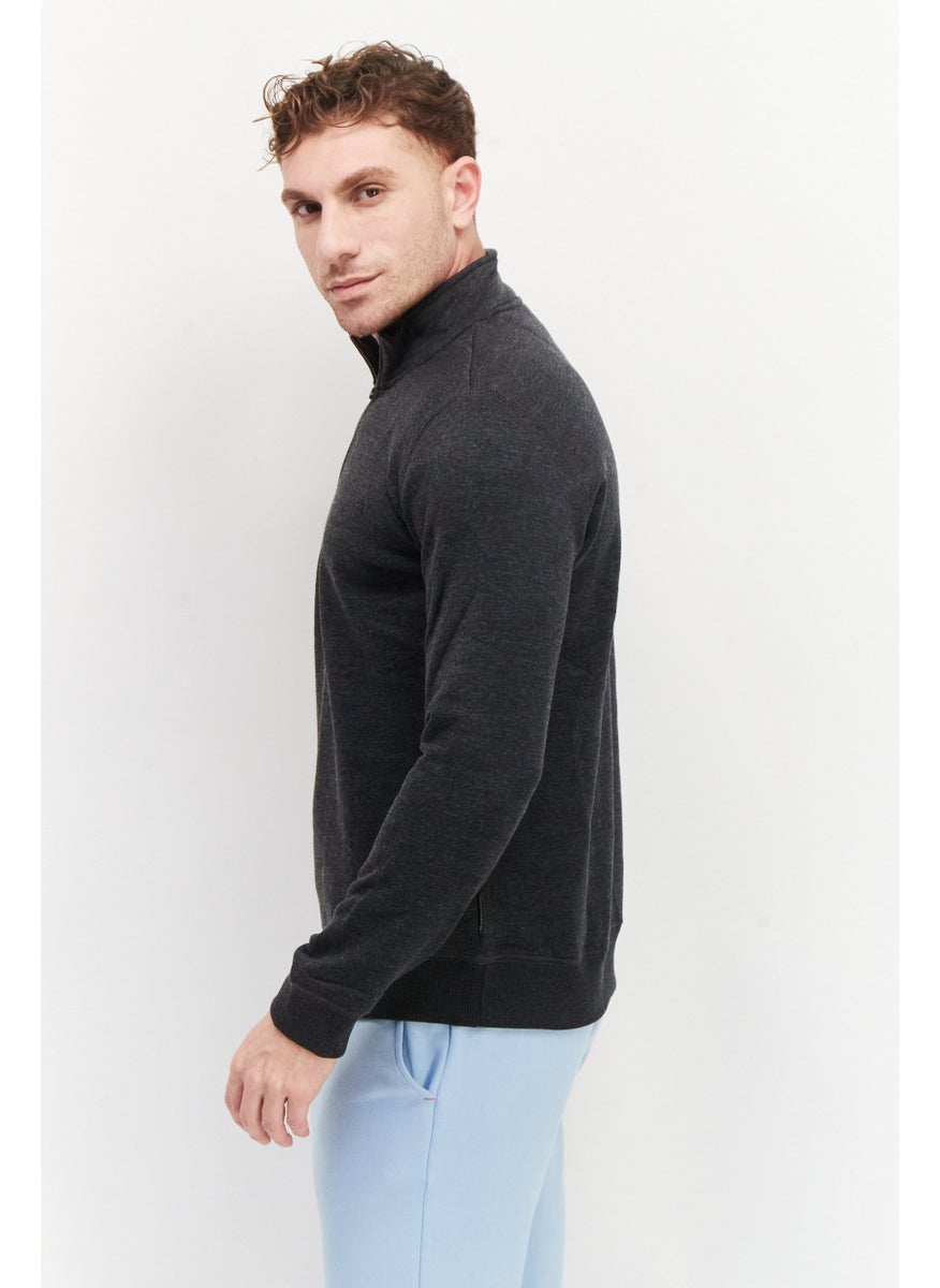 French Connection Men High Neck Brand Logo Half Zip Sweatshirt, Dark Grey  - Image 3