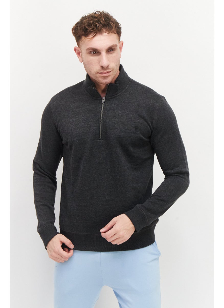 French Connection Men High Neck Brand Logo Half Zip Sweatshirt, Dark Grey  - Image 1