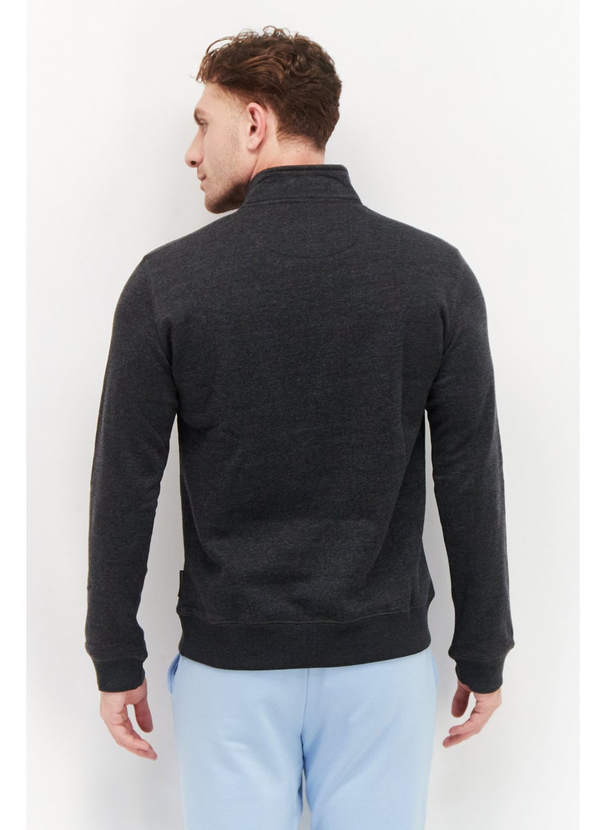 French Connection Men High Neck Brand Logo Half Zip Sweatshirt, Dark Grey  - Image 4