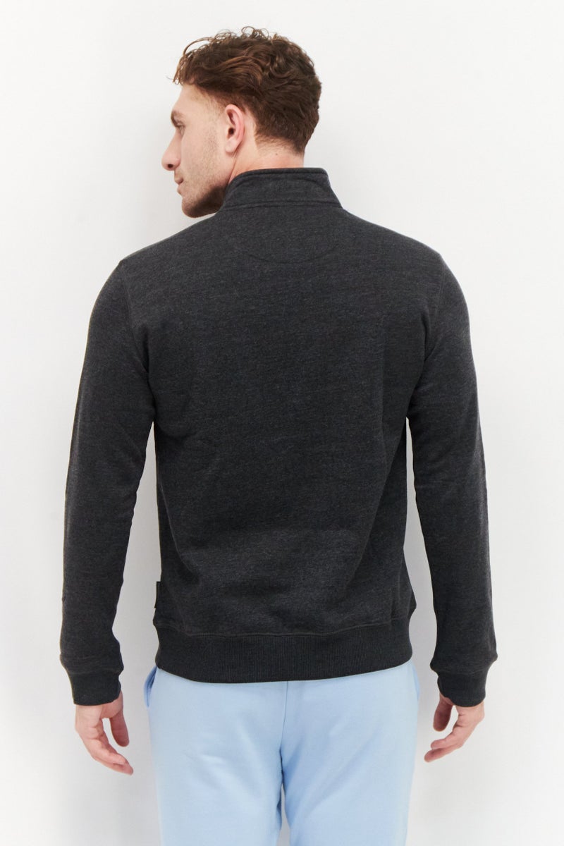 French Connection Men High Neck Brand Logo Half Zip Sweatshirt, Dark Grey - Image 4