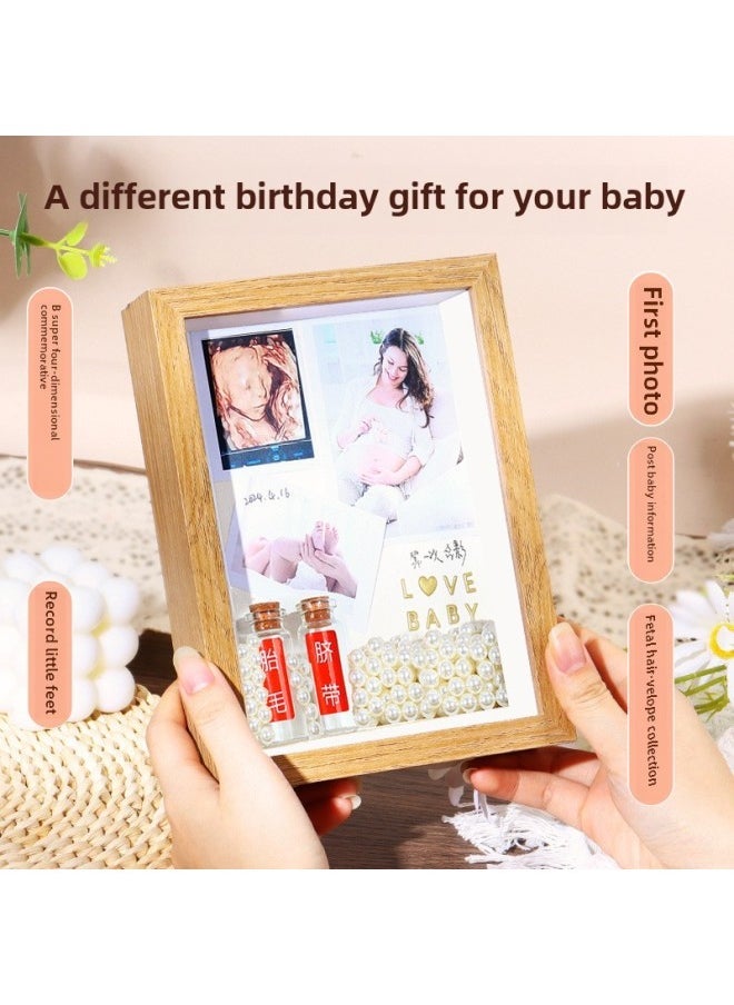 Diy Baby Homemade Fetal Hair Umbilical Cord Commemorative Photo Frame Fetal Hair Deciduous Teeth Collection Box Baby Full Moon Hand And Foot Print Table-Color: 2 Small Bottles + Large Red No-wash Ink Pad-Specifications:10inch Hollow 3cm - Image 3