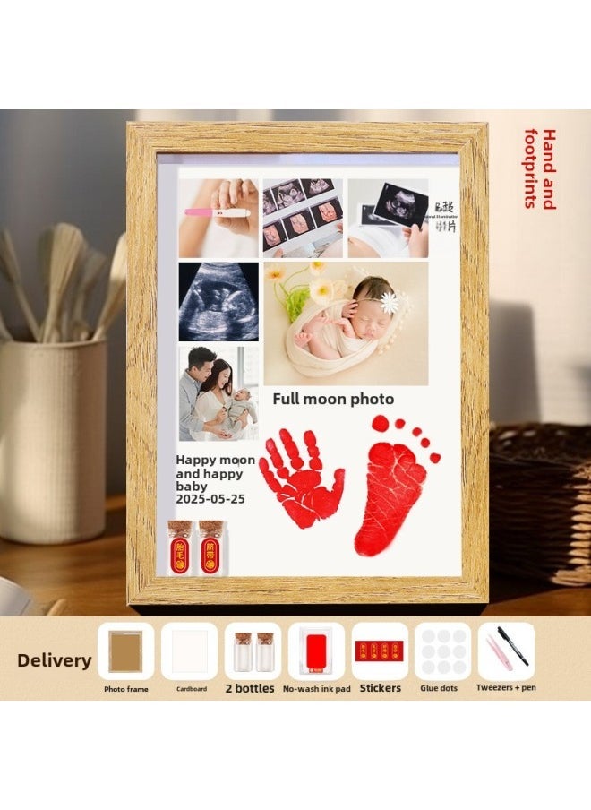 Diy Baby Homemade Fetal Hair Umbilical Cord Commemorative Photo Frame Fetal Hair Deciduous Teeth Collection Box Baby Full Moon Hand And Foot Print Table-Color: 2 Small Bottles + Large Red No-wash Ink Pad-Specifications:10inch Hollow 3cm - Image 1