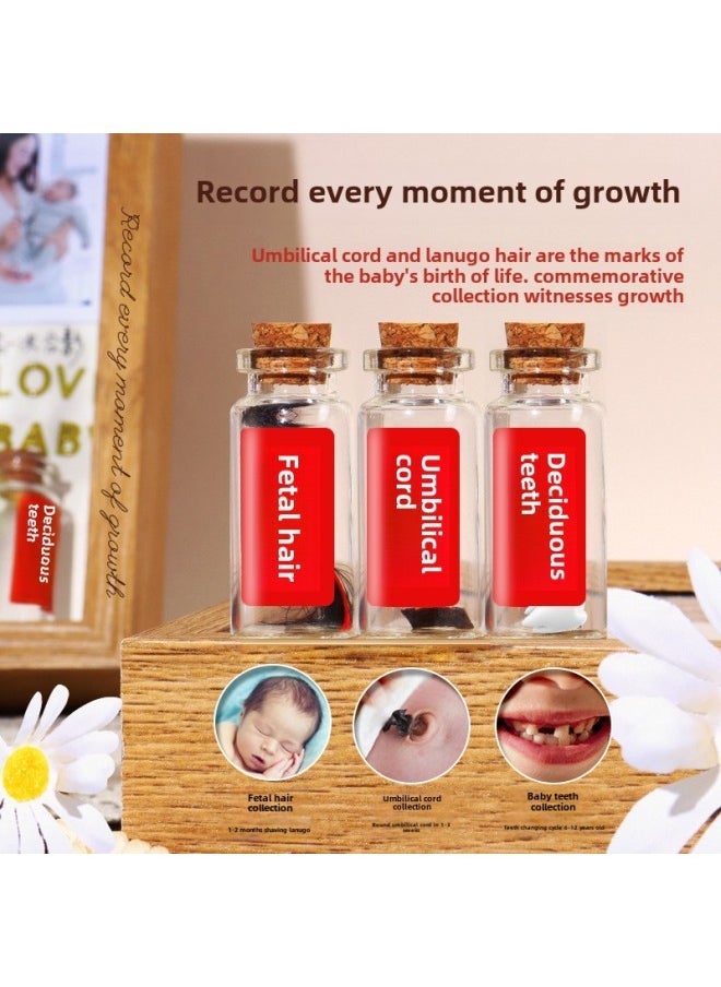 Diy Baby Homemade Fetal Hair Umbilical Cord Commemorative Photo Frame Fetal Hair Deciduous Teeth Collection Box Baby Full Moon Hand And Foot Print Table-Color: 2 Small Bottles + Large Red No-wash Ink Pad-Specifications:10inch Hollow 3cm - Image 5