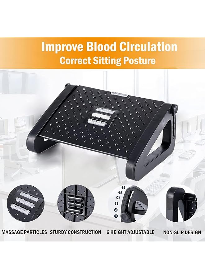 erorex Under Desk Footrest : Adjustable Height Footrest With Massage Roller Ergonomic Foot Stool With Massage Texture For Home Office Pressure Relief Black - Image 2