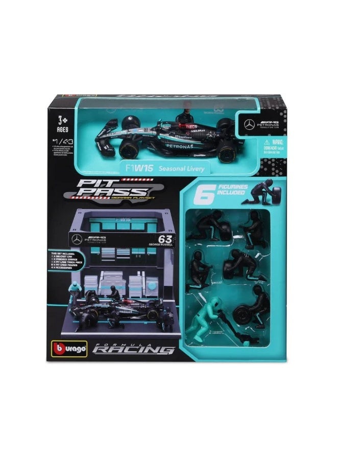 Bburago Formula One Racing Mercedes AMG Petronas F1W15 Seasonal Livery Pit Pass Diorama Playset (1:43) - Image 1