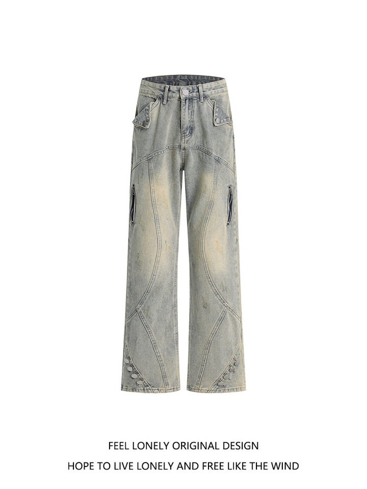 Unisex Classic Denim Jeans Loose Fit Daily Outdoor Wear - Image 1