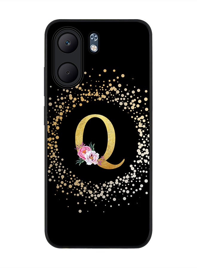 Stylizedd For Oppo A5x 5G / A5x 4G Case,Slim fit Camera Protection, Shockproof Thin Phone cover  - Custom Monogram Floral - Q ( Black )