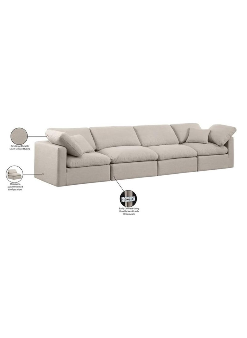 Karnak Nora Plush Collection - Contemporary Modular I-Sectional Sofa (4 Seaters) Cream - Image 4