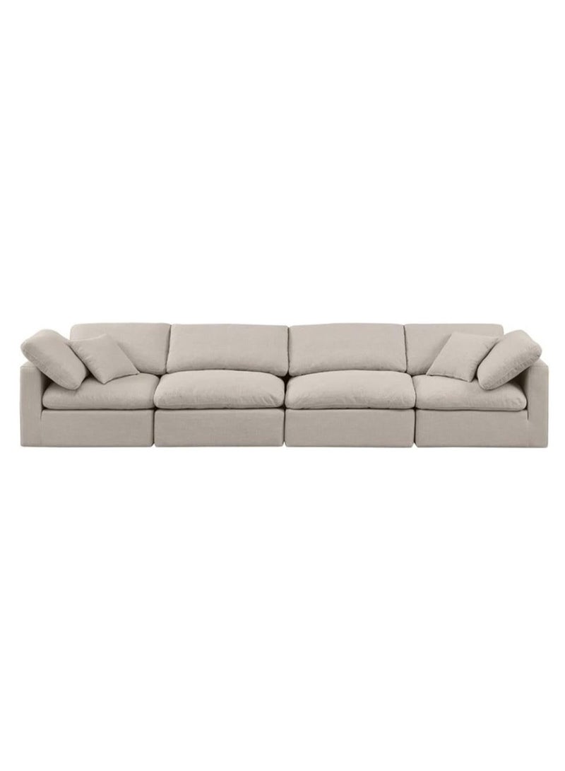 Karnak Nora Plush Collection - Contemporary Modular I-Sectional Sofa (4 Seaters) Cream - Image 1