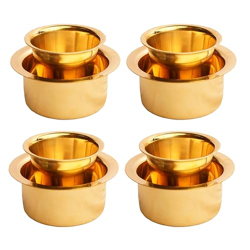 Thangam South Indian Brass Coffee Cup Dawara/Dabara & Tumbler for Serving Filter Coffee/Tea/Traditional kumbakonam Dabara Set Matt - 150ml (Plain, Set of 4) - Image 1