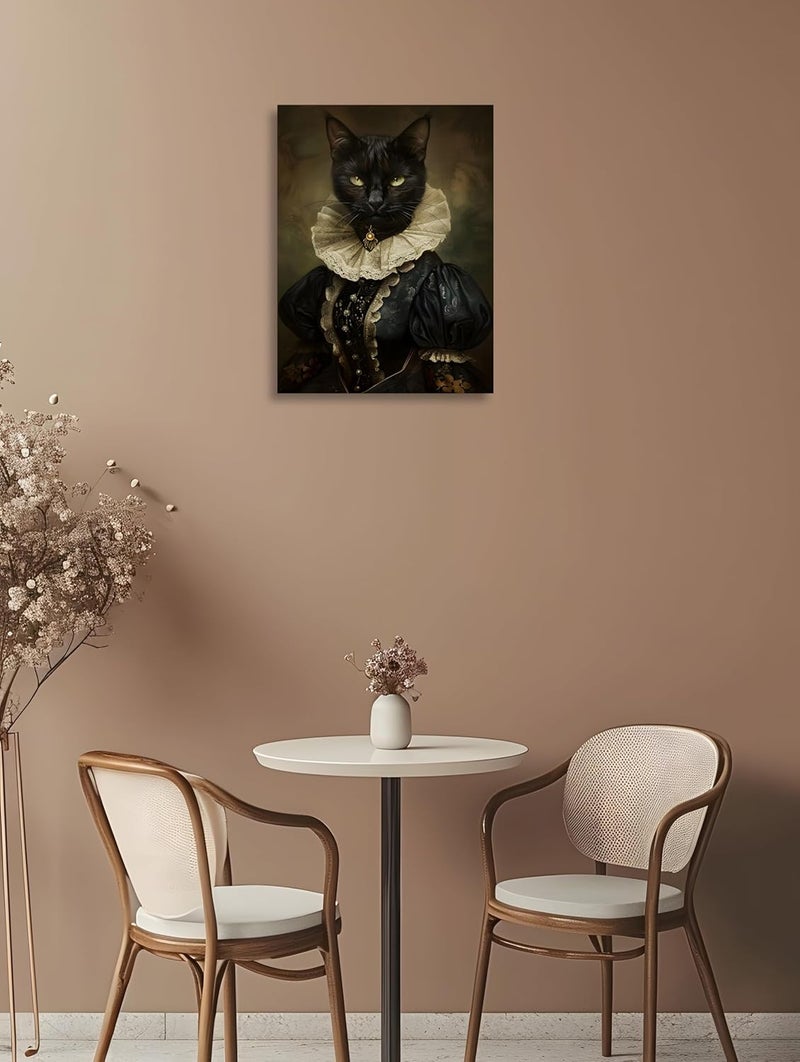 OWNANRTHM Gothic Cat Canvas Wall Art - Lady Cat Portrait - Image 4