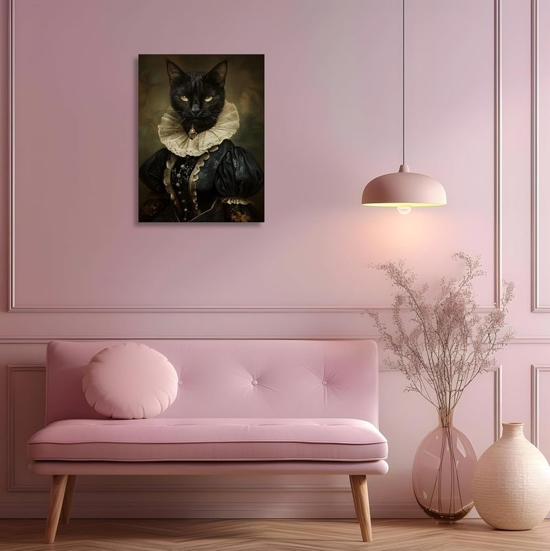 OWNANRTHM Gothic Cat Canvas Wall Art - Lady Cat Portrait - Image 3