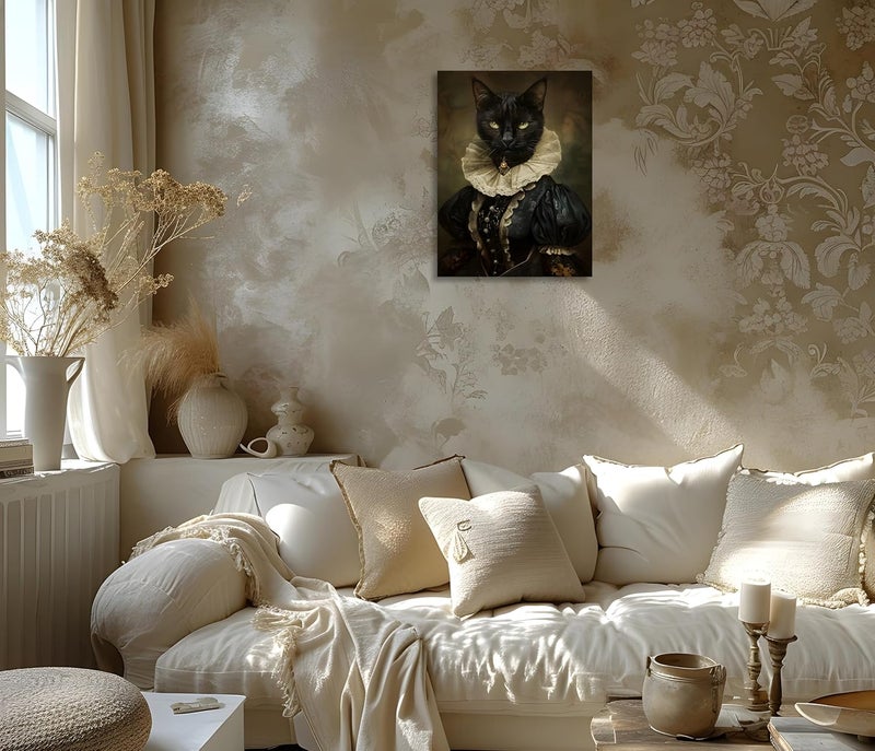 OWNANRTHM Gothic Cat Canvas Wall Art - Lady Cat Portrait - Image 5
