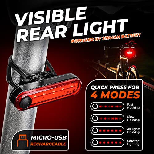 VICTGOAL Cycle Lights USB Rechargeable Bicycle Headlight and Tail Light Set, Powerful LED High Brightness with 6 Modes Waterproof Bicycle Lights Front and Back for Night Cycling (400 Lumen) - Image 4