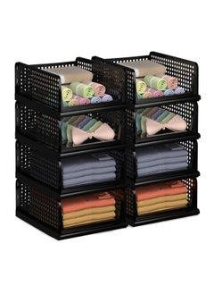 Kuber Industries Kuber Industries Large 8 Pcs Storage Organizer | Wardrobe Organizer For Clothes | Cloth Organizer | Foldable Shirt Stacker Box | Cloth Box for Almirah | Closet Storage Basket| Black  - Image 1