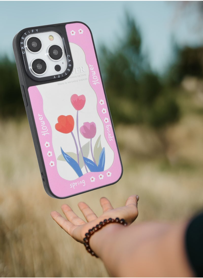Casetify - iPhone 14 Pro Cover Floral Design Hard Phone Case Tempered Glass Back Cover - Image 1
