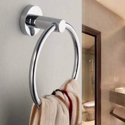 Proniks Wall Mounted Stainless Steel with Chrome Finish Round Napkin Holder Towel Hanger Ring for Kitchen Wash Area Bathroom Round Pipe Ring with Cap Pack of 3 - Image 2