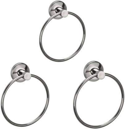 Proniks Wall Mounted Stainless Steel with Chrome Finish Round Napkin Holder Towel Hanger Ring for Kitchen Wash Area Bathroom Round Pipe Ring with Cap Pack of 3 - Image 1