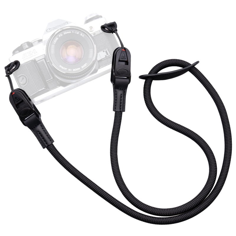 VKO Camera Strap Rope,Quick Release Vintage Cute QD Nylon Neck Shoulder Straps for Photographers Film DSLR-Black - Image 1